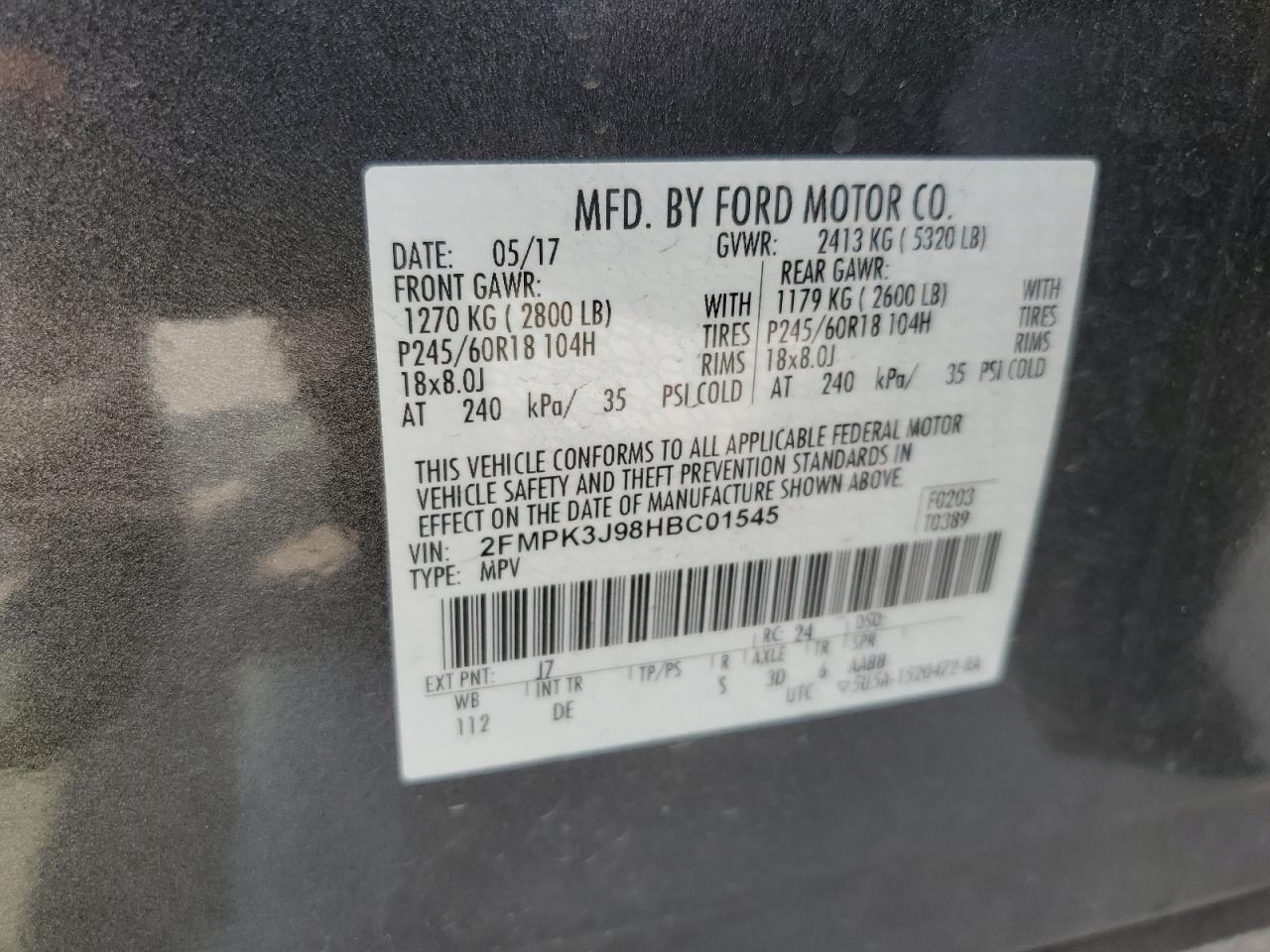 2FMPK3J98HBC01545 2017 Ford Edge Sel