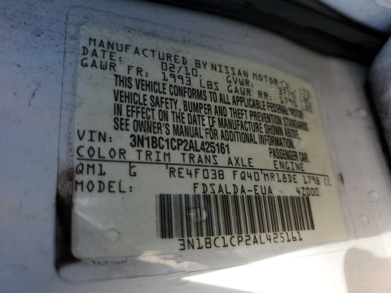 3N1BC1CP2AL425161 2010 Nissan Versa S