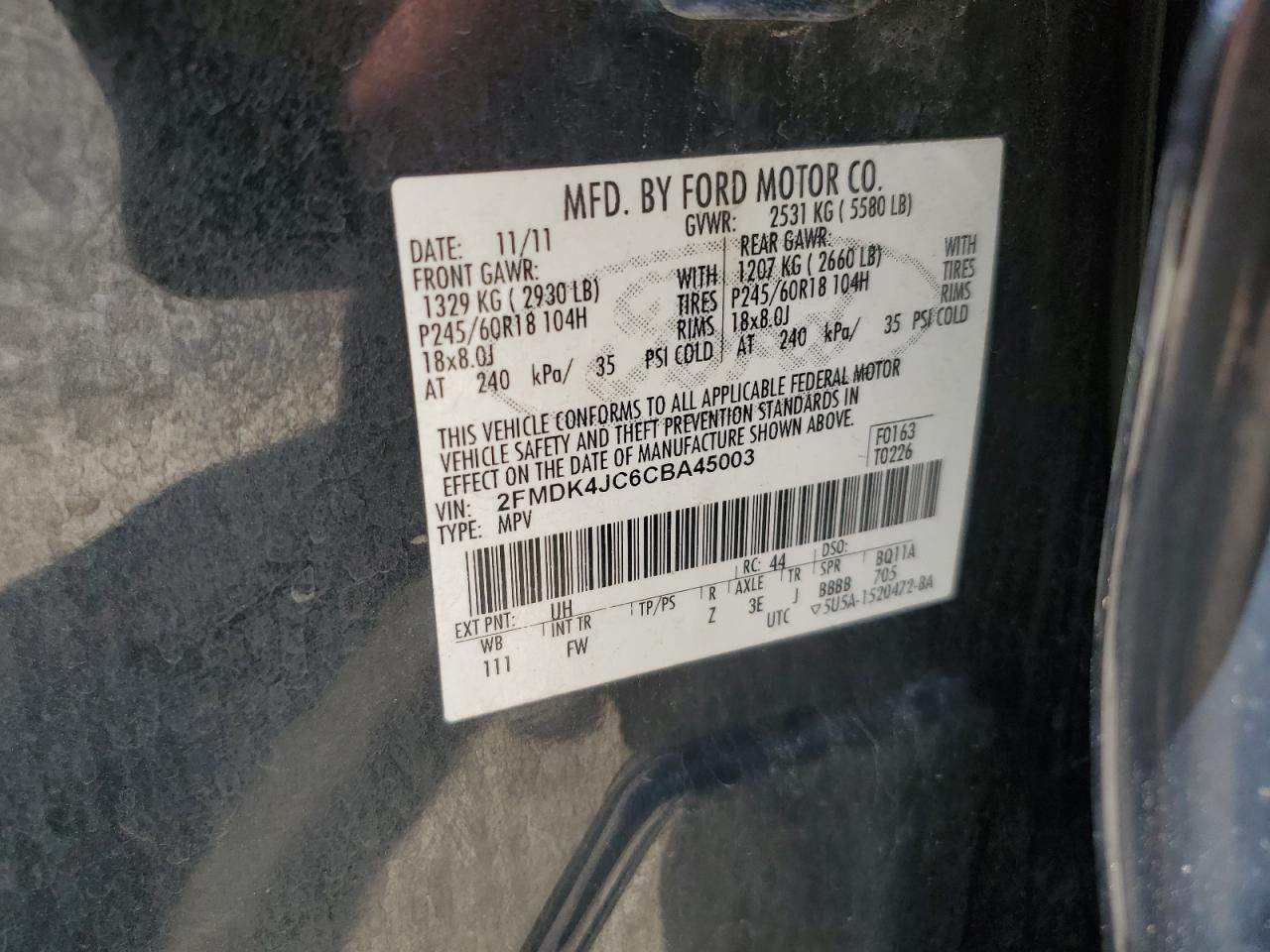 2FMDK4JC6CBA45003 2012 Ford Edge Sel