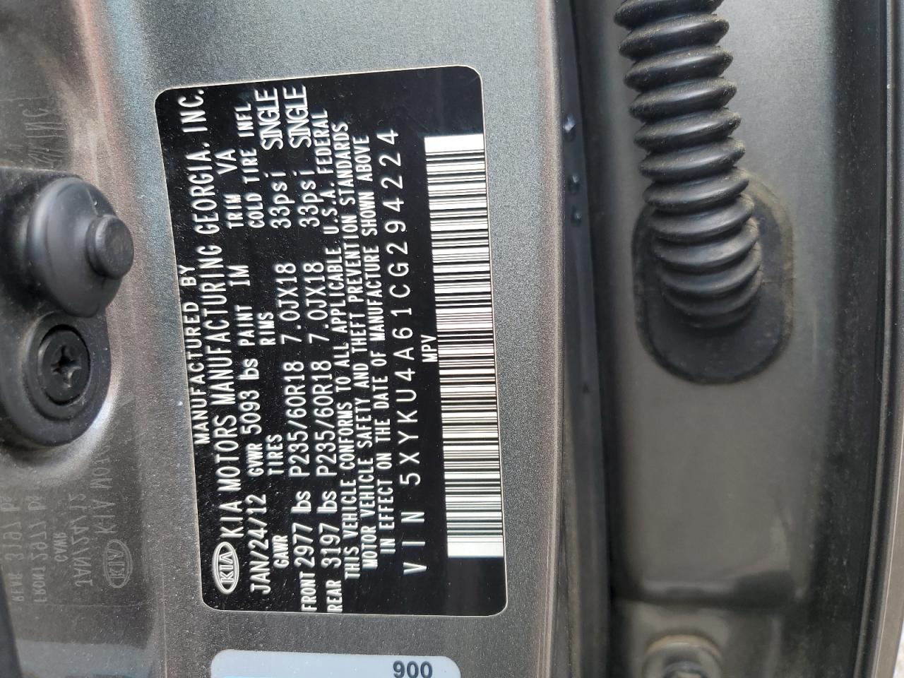 5XYKU4A61CG294224 2012 Kia Sorento Ex