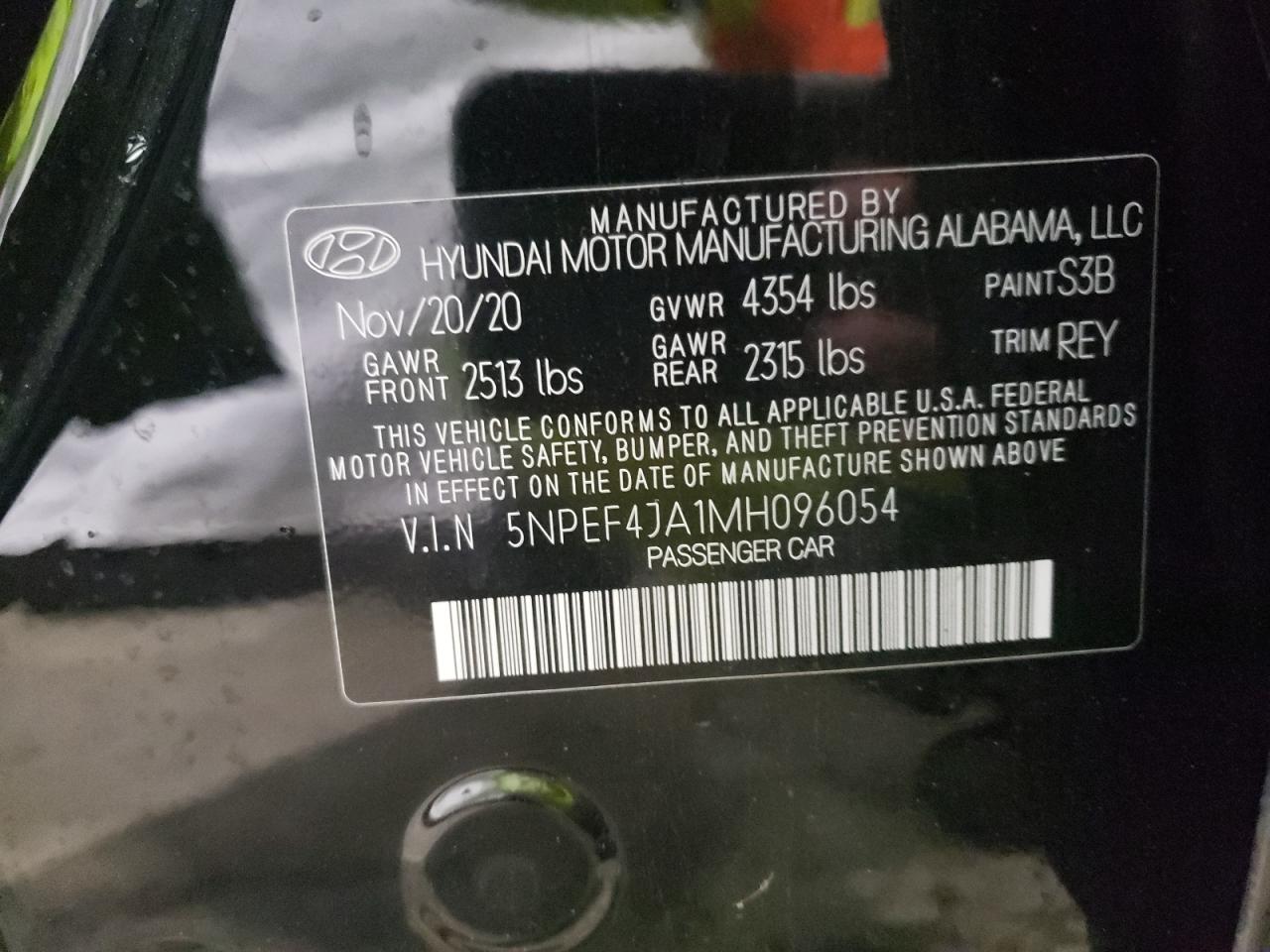 5NPEF4JA1MH096054 2021 Hyundai Sonata Sel