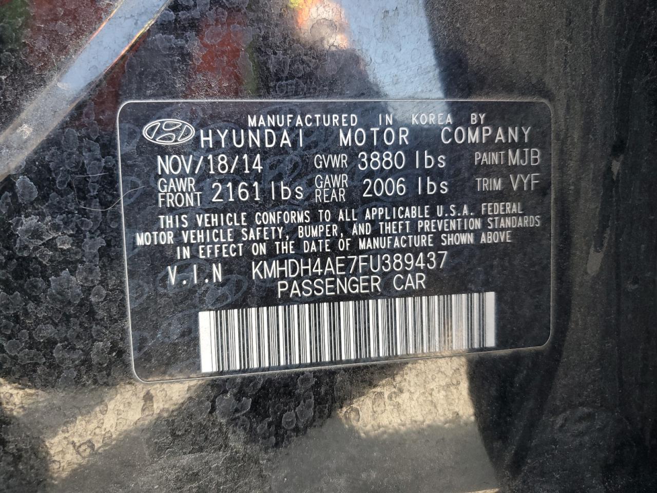 KMHDH4AE7FU389437 2015 Hyundai Elantra Se