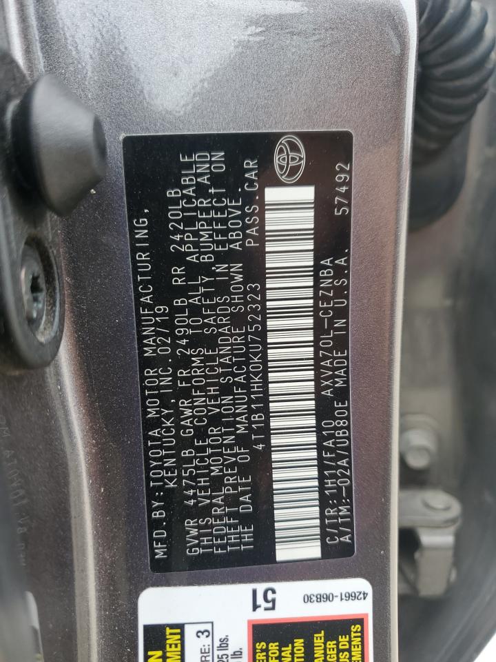 4T1B11HK0KU752323 2019 Toyota Camry L