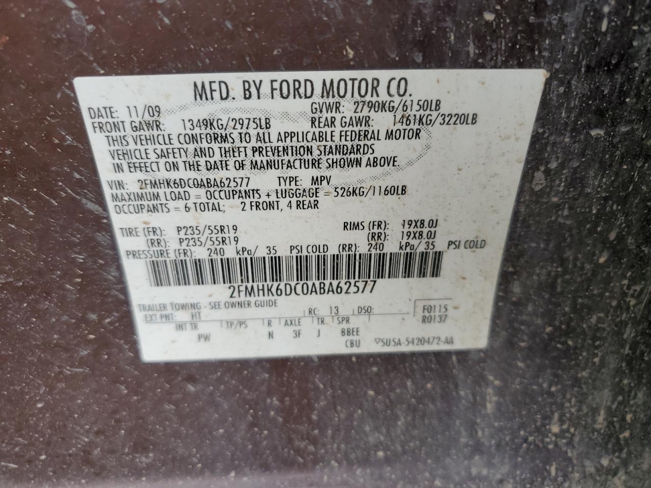 2FMHK6DC0ABA62577 2010 Ford Flex Limited