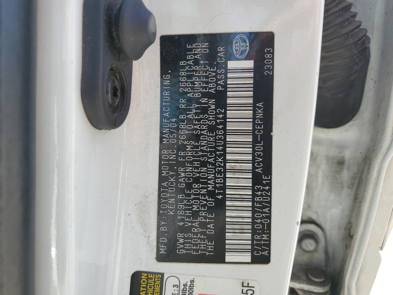 4T1BE32K14U364142 2004 Toyota Camry Le