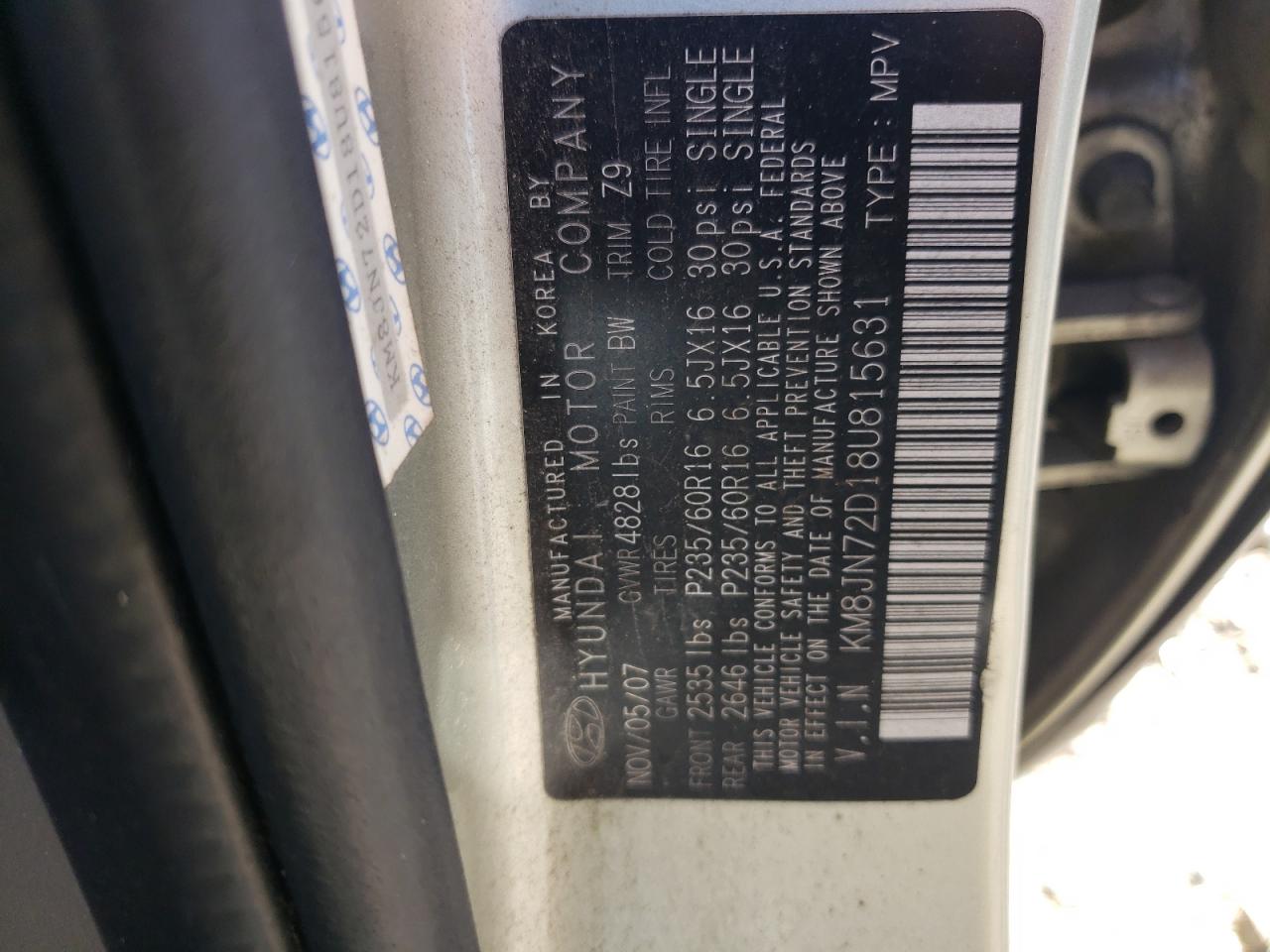 KM8JN72D18U815631 2008 Hyundai Tucson Se