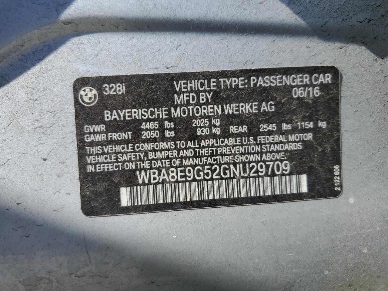 WBA8E9G52GNU29709 2016 BMW 328 I Sulev