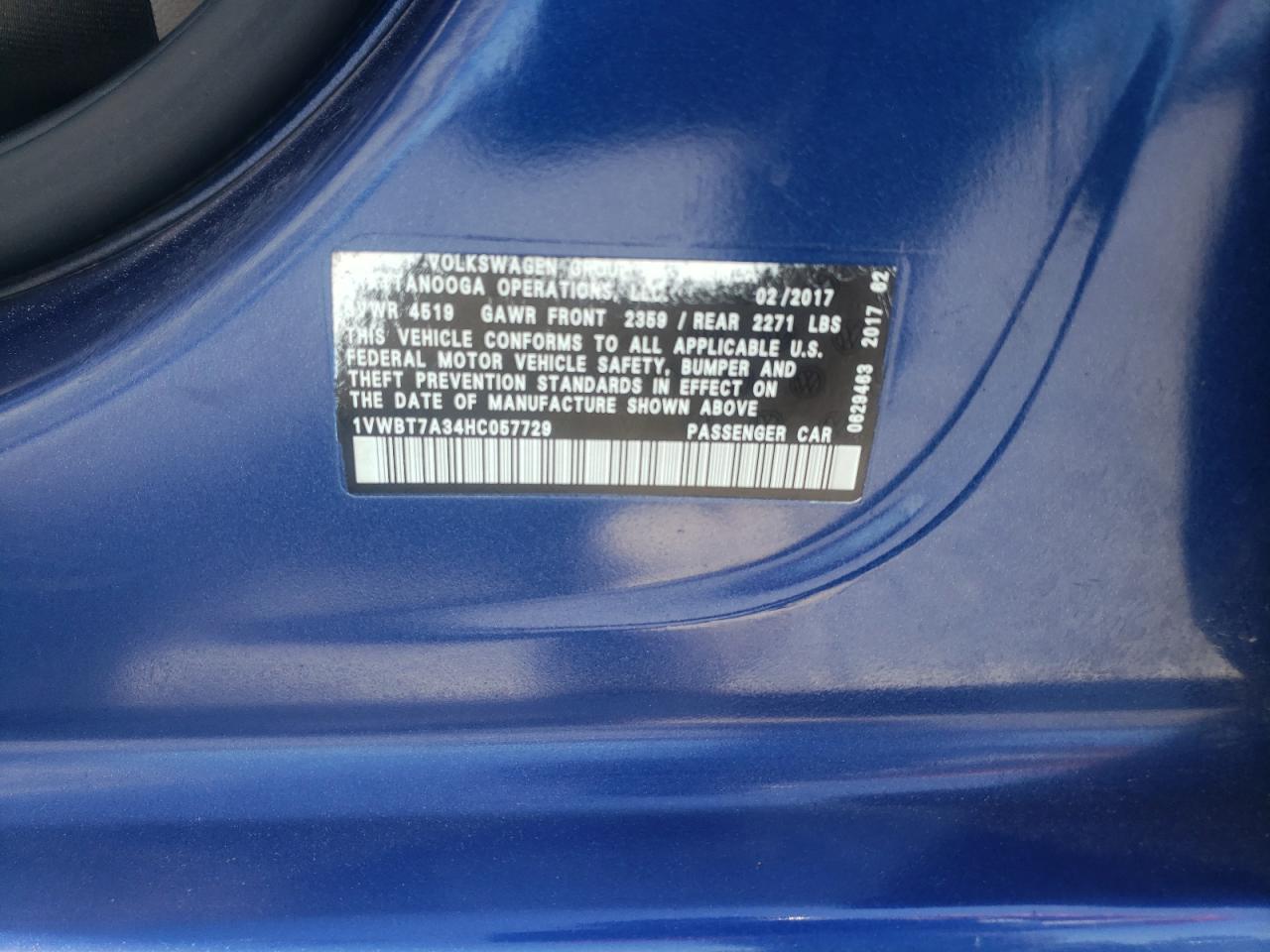1VWBT7A34HC057729 2017 Volkswagen Passat Se