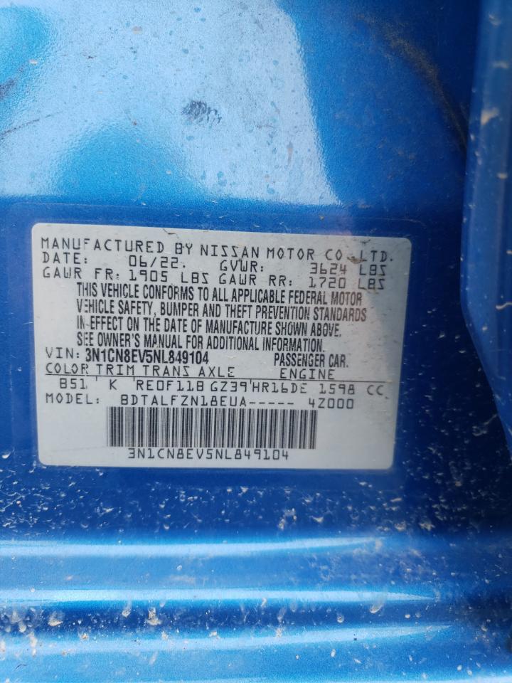 3N1CN8EV5NL849104 2022 Nissan Versa Sv