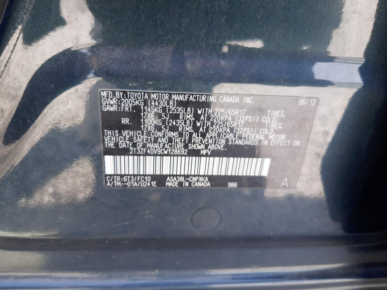 2T3ZF4DV9CW128692 2012 Toyota Rav4