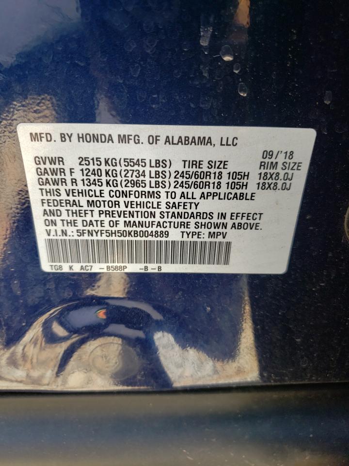 5FNYF5H50KB004889 2019 Honda Pilot Exl