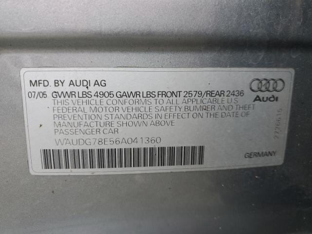 2006 Audi A4 3.2 Quattro VIN: WAUDG78E56A041360 Lot: 55236414