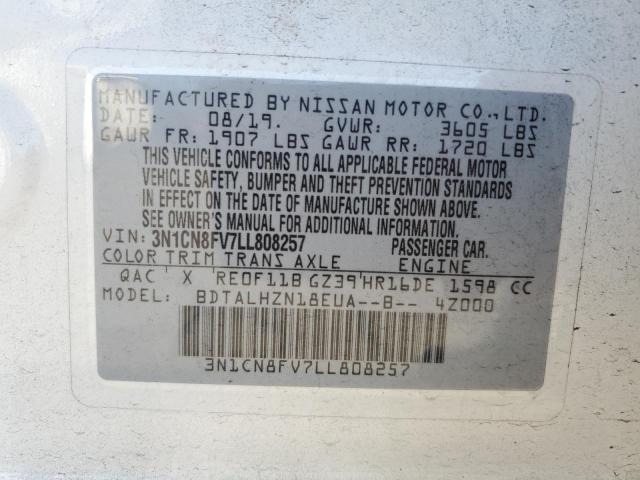 2020 Nissan Versa Sr VIN: 3N1CN8FV7LL808257 Lot: 53947864