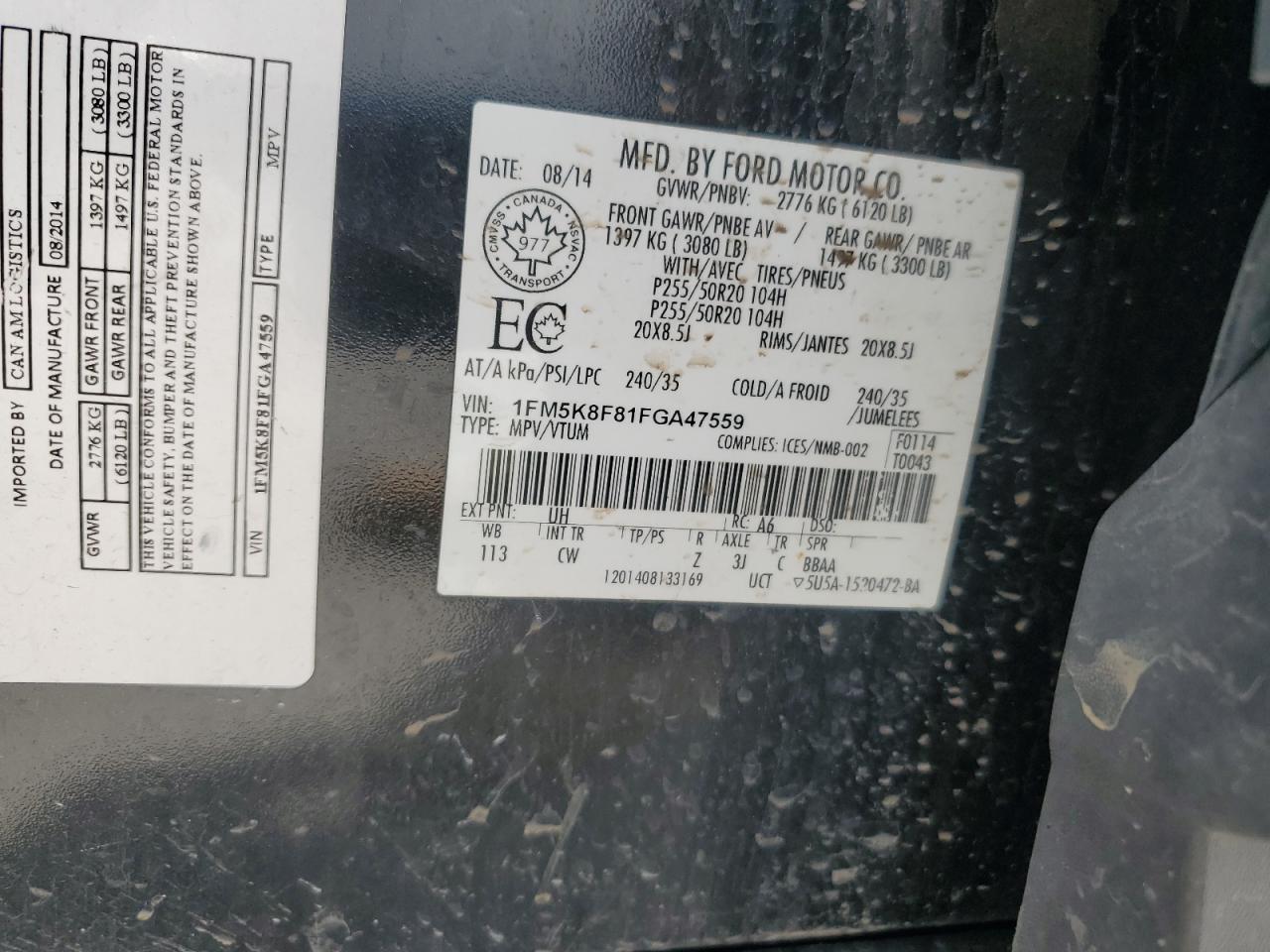 1FM5K8F81FGA47559 2015 Ford Explorer Limited