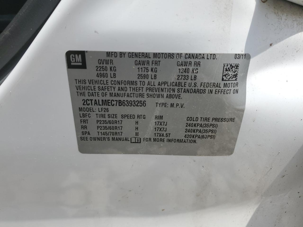 2CTALMEC7B6393256 2011 GMC Terrain Sle