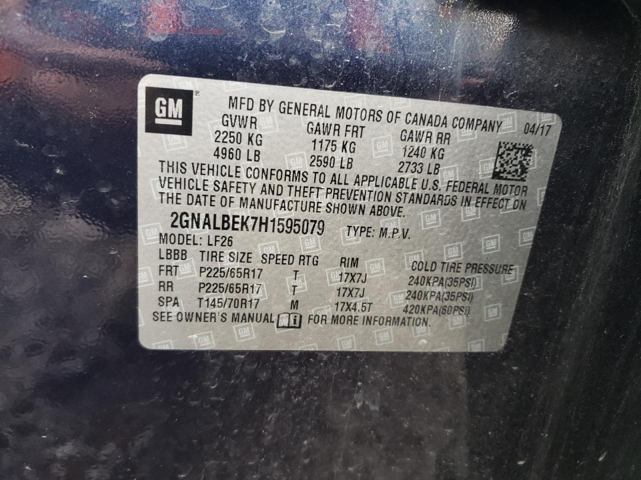 2GNALBEK7H1595079 2017 Chevrolet Equinox Ls