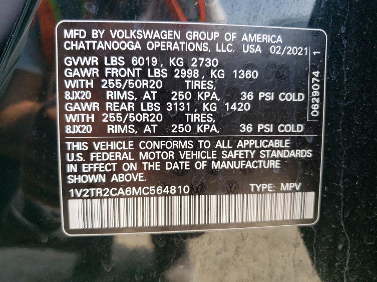 1V2TR2CA6MC564810 2021 Volkswagen Atlas Sel Premium