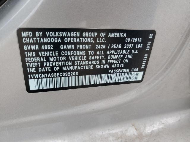 2014 Volkswagen Passat Sel VIN: 1VWCN7A33EC032203 Lot: 54622784