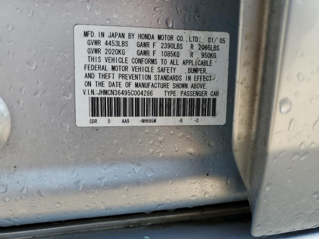 JHMCN36495C004286 2005 Honda Accord Hybrid