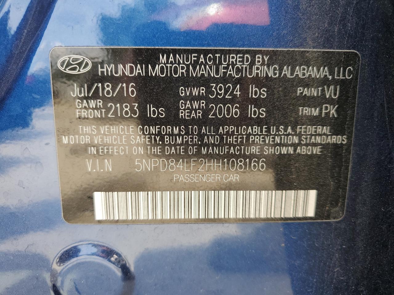 5NPD84LF2HH108166 2017 Hyundai Elantra Se