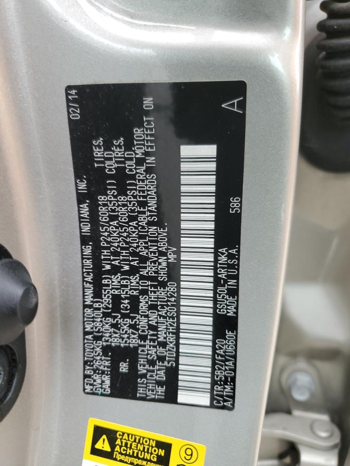 5TDZKRFH2ES014280 2014 Toyota Highlander Le