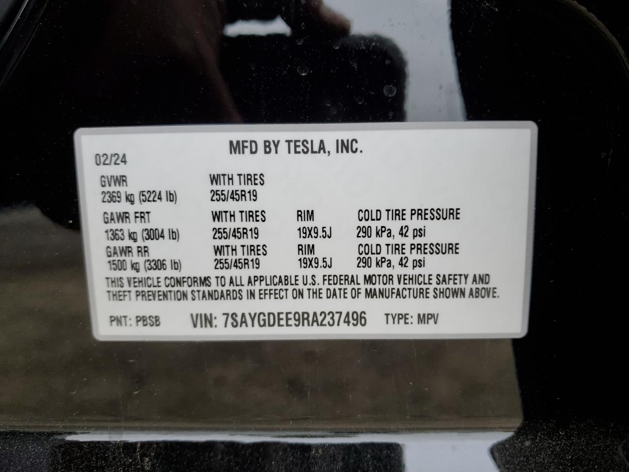 7SAYGDEE9RA237496 2024 Tesla Model Y