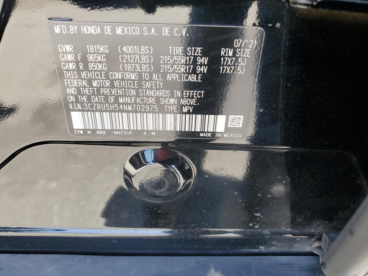 3CZRU5H54NM702975 2022 Honda Hr-V Ex