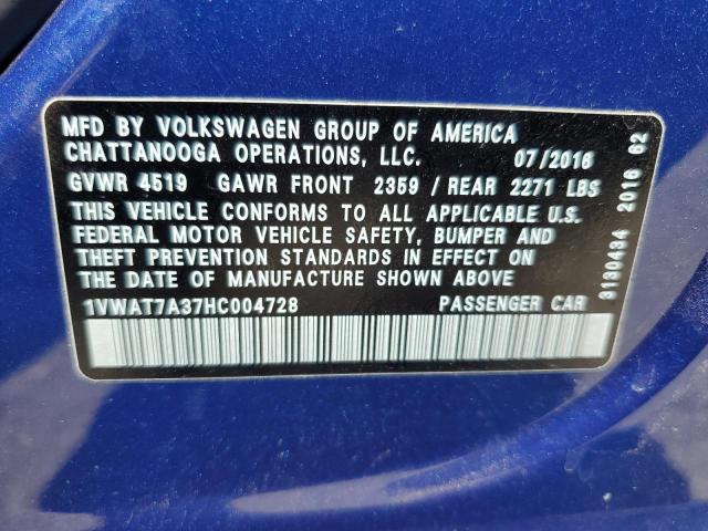 2017 Volkswagen Passat S VIN: 1VWAT7A37HC004728 Lot: 55421814