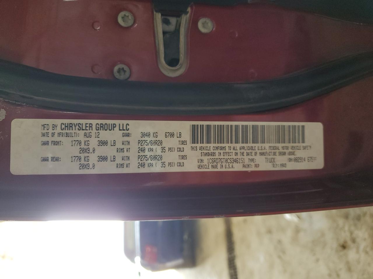 1C6RD7GT0CS346151 2012 Dodge Ram 1500 Slt