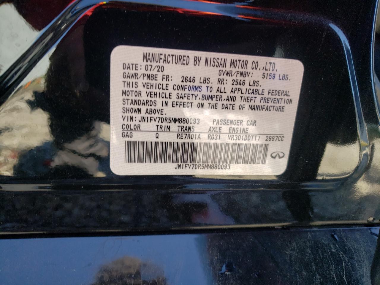 JN1FV7DR5MM880093 2021 Infiniti Q50 Red Sport 400