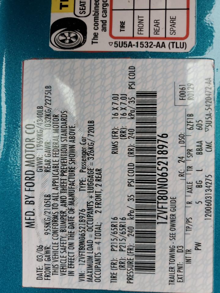 1ZVFT80N065218976 2006 Ford Mustang