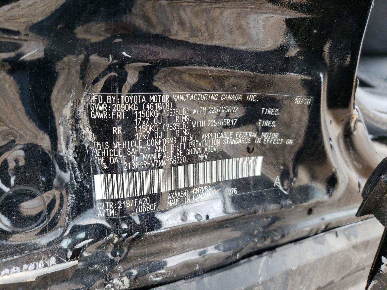 2T3P1RFV7MW156220 2021 Toyota Rav4 Xle