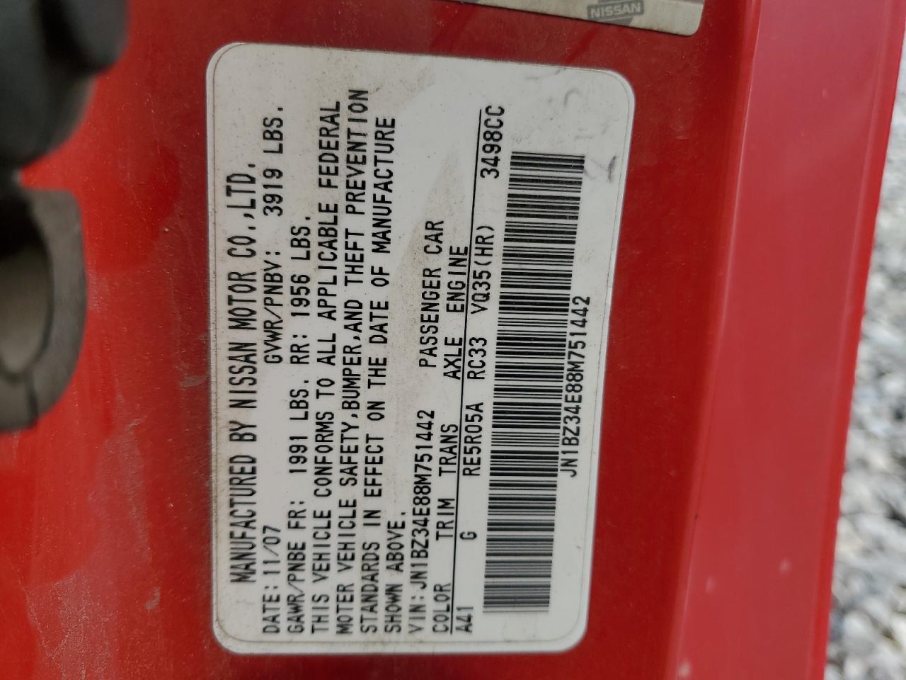 JN1BZ34E88M751442 2008 Nissan 350Z Coupe