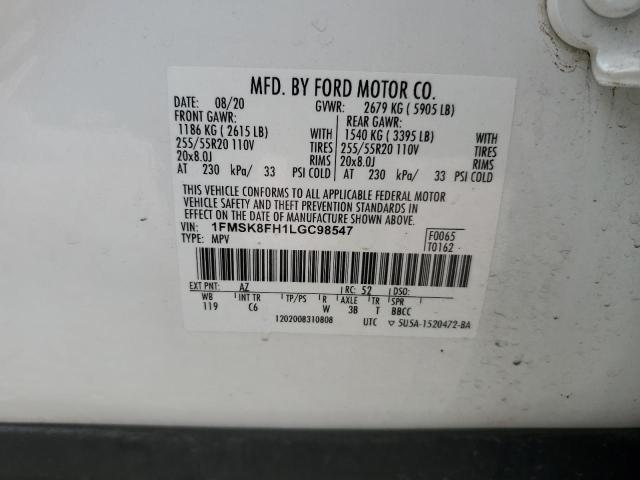 2020 Ford Explorer Limited VIN: 1FMSK8FH1LGC98547 Lot: 55742114