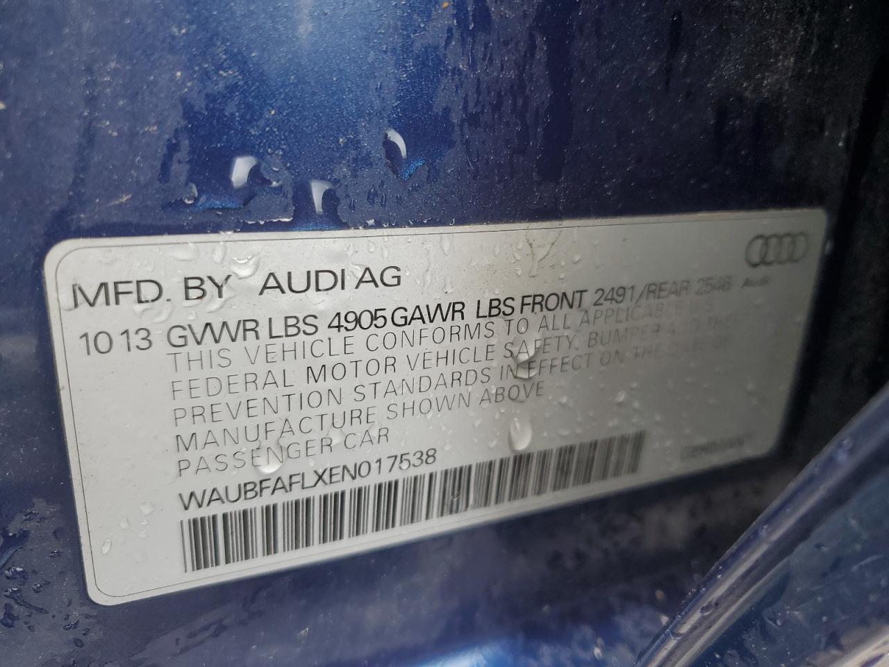 WAUBFAFLXEN017538 2014 Audi A4 Premium