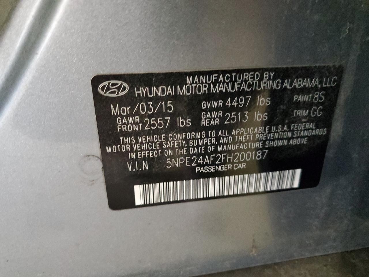 5NPE24AF2FH200187 2015 Hyundai Sonata Se