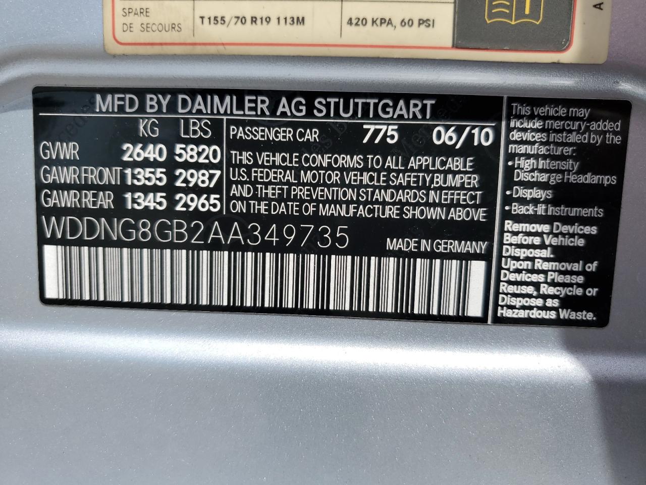 WDDNG8GB2AA349735 2010 Mercedes-Benz S 550 4Matic