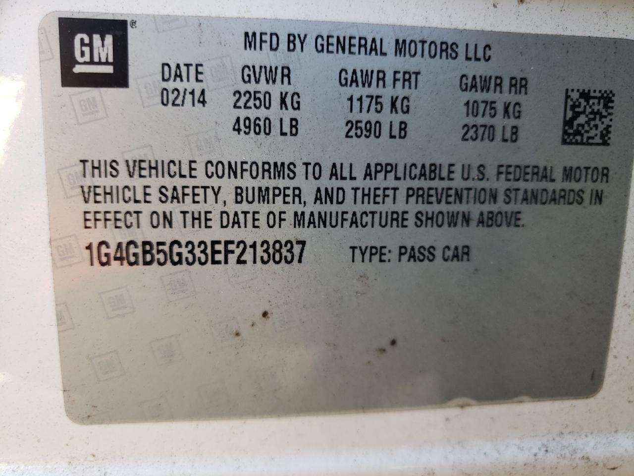 1G4GB5G33EF213837 2014 Buick Lacrosse