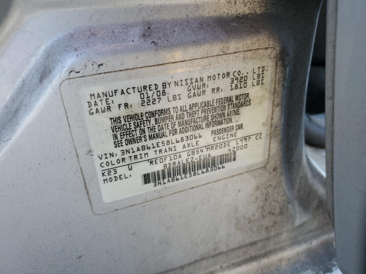 3N1AB61E58L683066 2008 Nissan Sentra 2.0