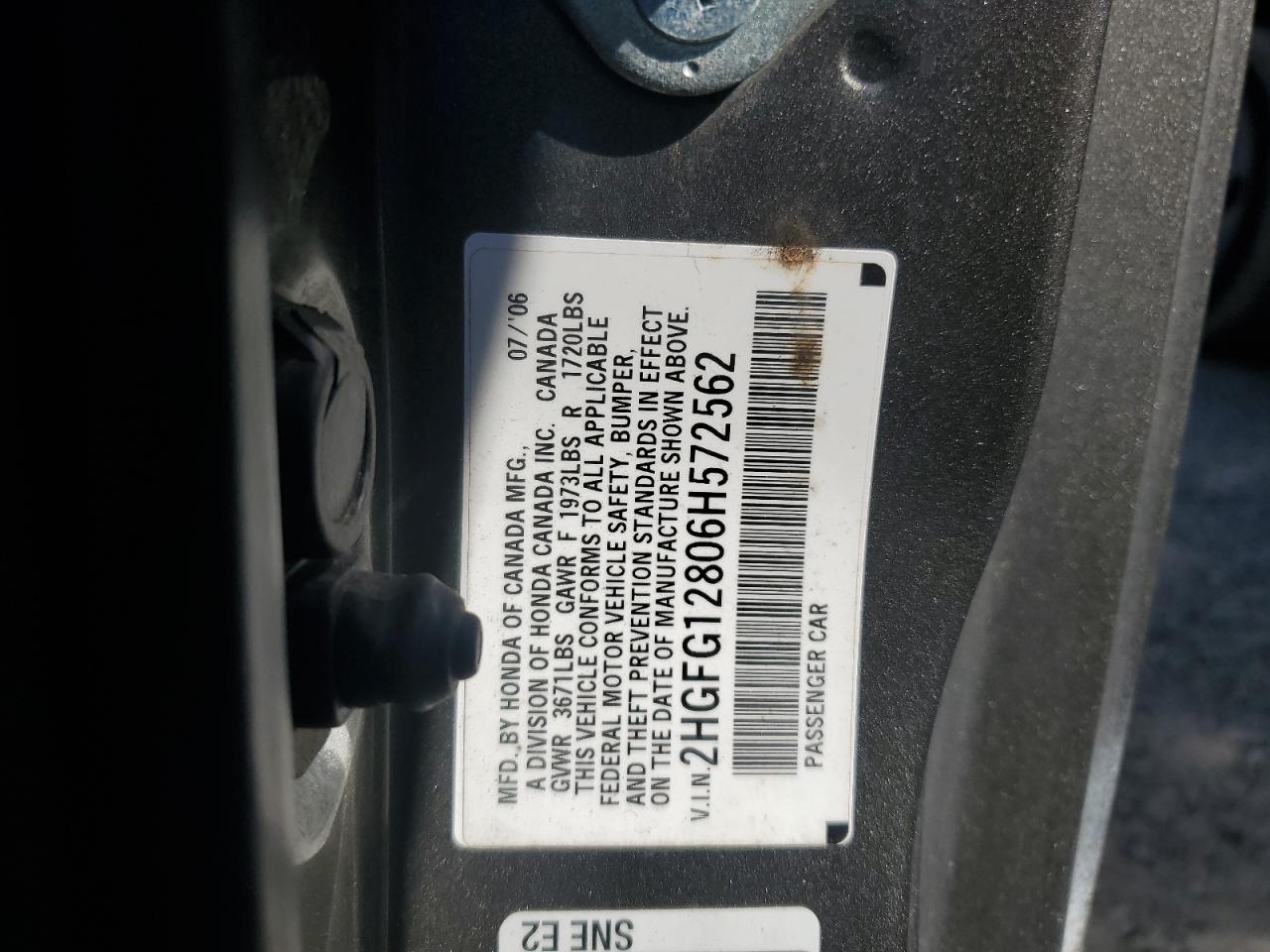 2HGFG12806H572562 2006 Honda Civic Ex