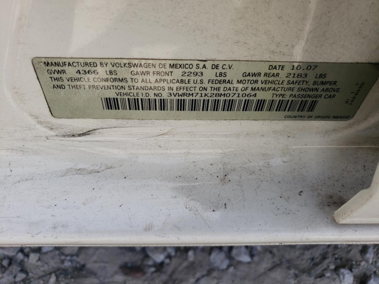 3VWRM71K28M071064 2008 Volkswagen Jetta Se