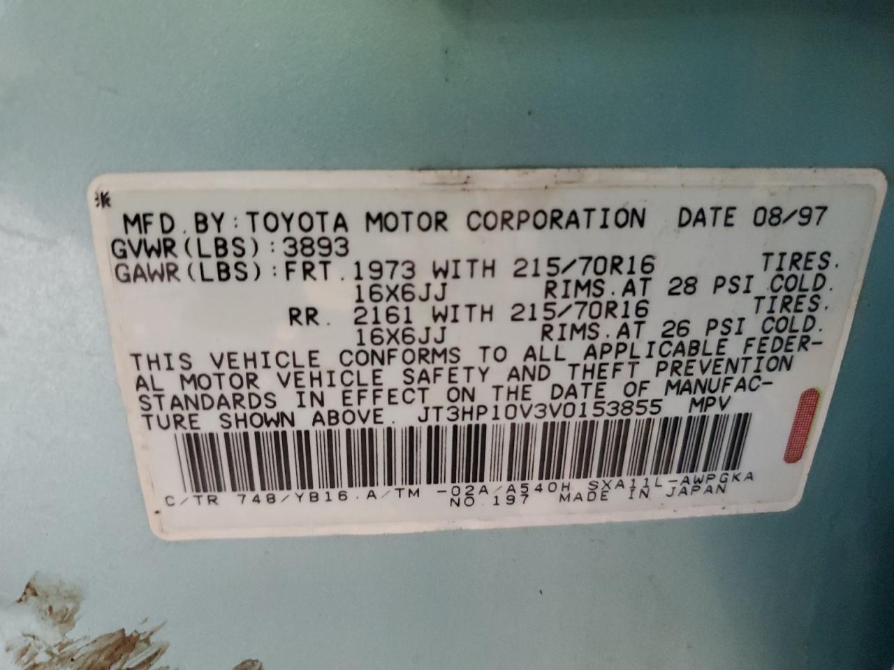 JT3HP10V3V0153855 1997 Toyota Rav4