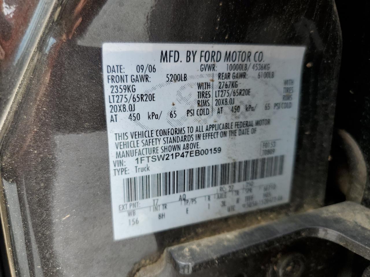 1FTSW21P47EB00159 2007 Ford F250 Super Duty