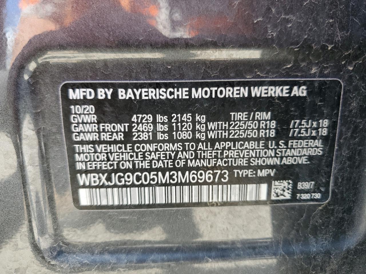 WBXJG9C05M3M69673 2021 BMW X1 xDrive28I