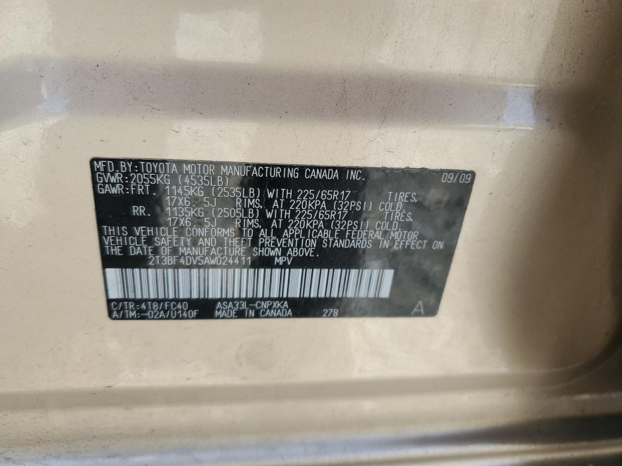 2T3BF4DV5AW024411 2010 Toyota Rav4