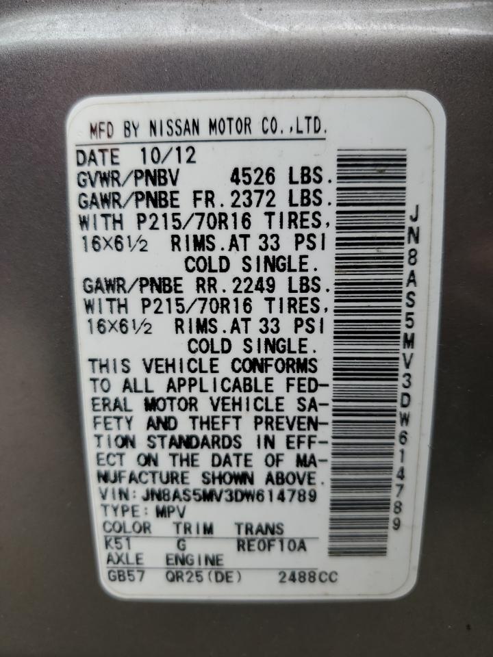 JN8AS5MV3DW614789 2013 Nissan Rogue S