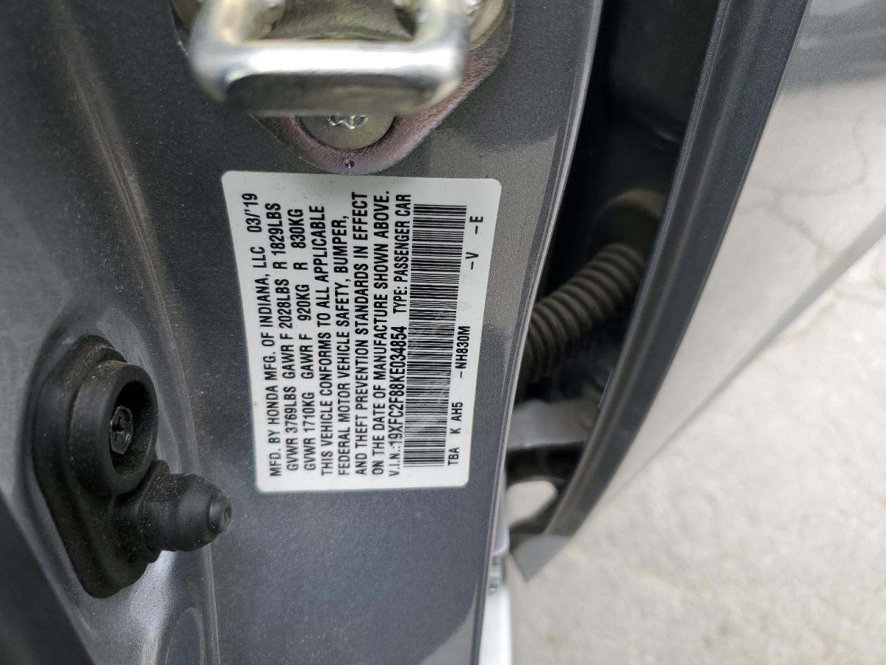 19XFC2F88KE034854 2019 Honda Civic Sport