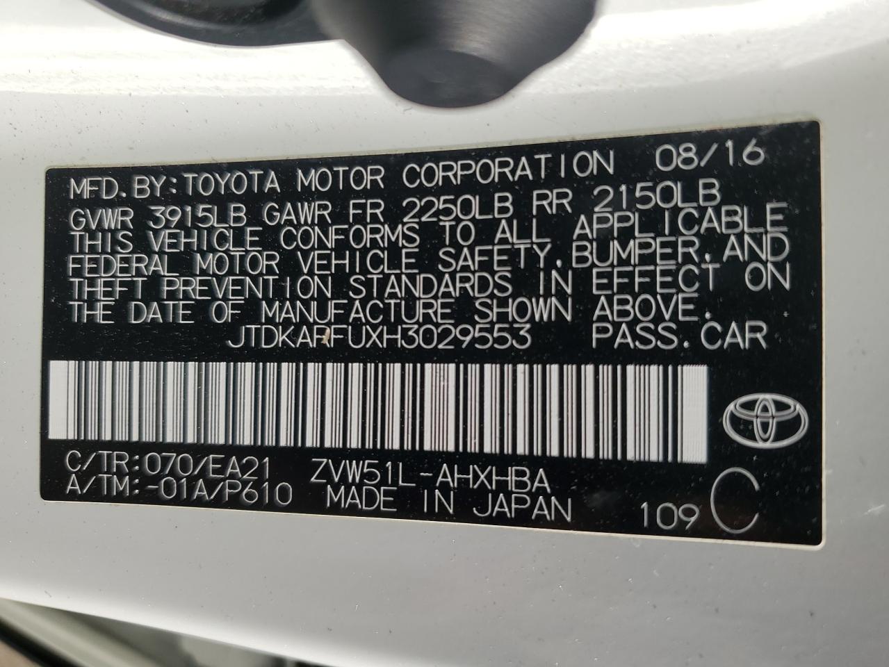 JTDKARFUXH3029553 2017 Toyota Prius