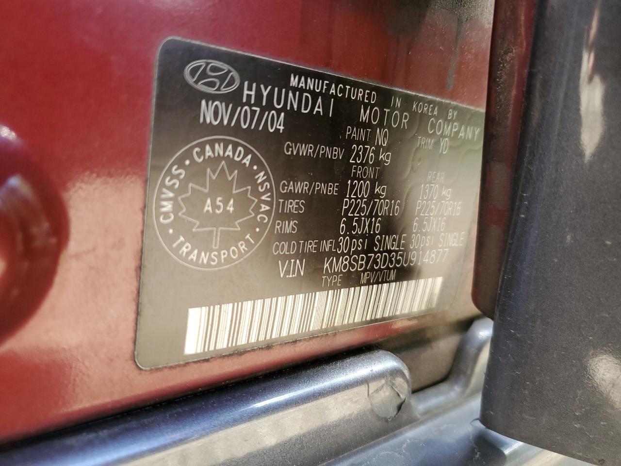 KM8SB73D35U914877 2005 Hyundai Santa Fe