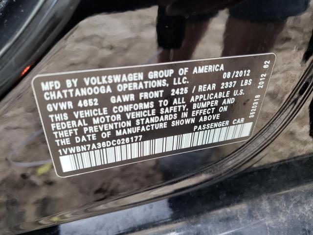 2013 Volkswagen Passat Se VIN: 1VWBN7A36DC026177 Lot: 53132684